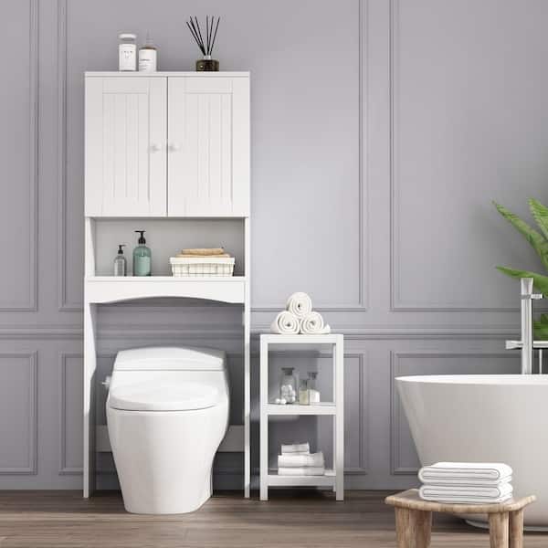 Tenleaf 24 in. W x 62 in. H x 9 in. D White Over the Toilet Storage with Doors, Freestanding Toilets Storage Cabinet