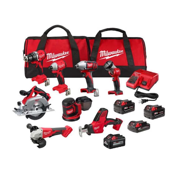 M18 18V Lithium-Ion Cordless Combo Kit (8-Tool) with (4) Batteries, Charger and Tool Bag