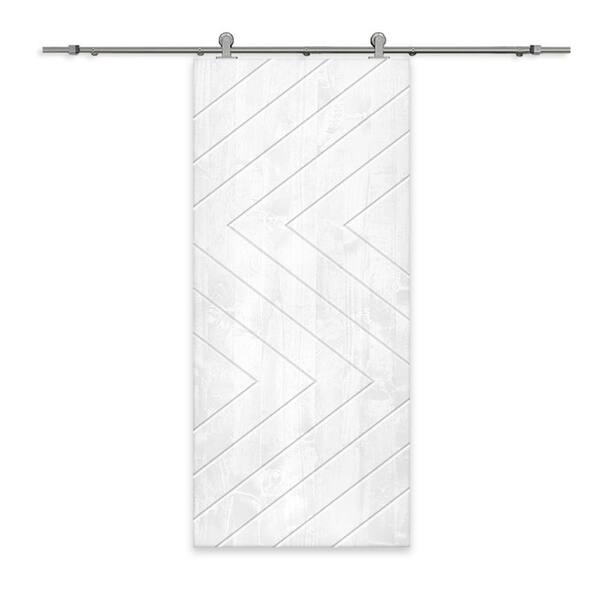 CALHOME 30 in. x 84 in. White Stained Pine Wood Modern Interior Sliding Barn Door with Hardware Kit