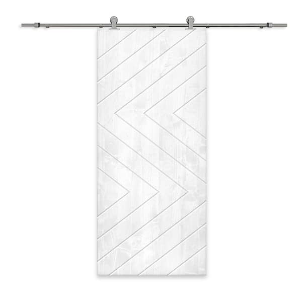 CALHOME 30 in. x 96 in. White Stained Pine Wood Modern Interior Sliding Barn Door with Hardware Kit