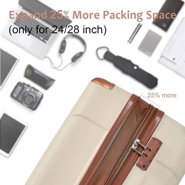 Merax 3 Bags 3-Piece White and Brown Expandable ABS Hardshell