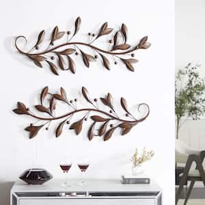 16 in. x 36 in. Red Patina Metal Leaves Wall Decor (Set of 2)