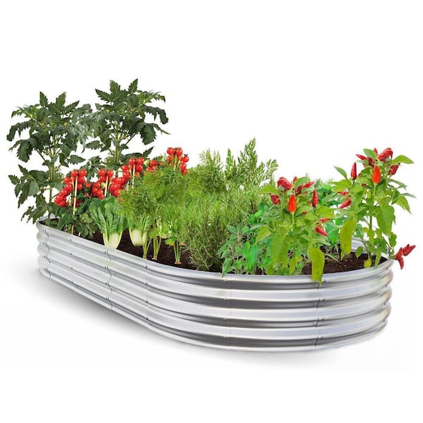 8 x 4 x 1 ft. Galvanized Steel Raised Garden Bed Planter Box - Outdoor Oval Silver Metal Planter for Vegetables/Flowers