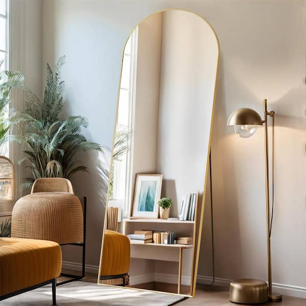 WONDER COMFORT 16 in. W x 59 in. H Aluminum Alloy Frame Arched Full Length Gold Mirror with Shatter-Proof Glass