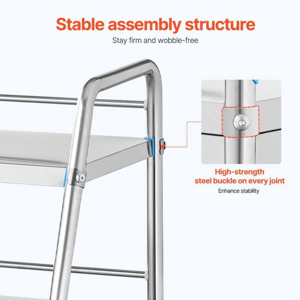 Silver Stainless Steel 3-Tier Mobile Lab Cart with Drawer