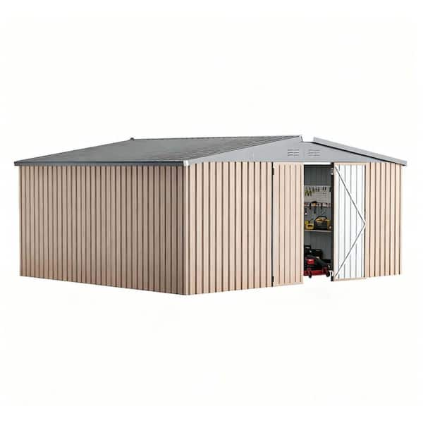 14 ft. W x 12 ft. D Metal Storage Shed with 2 Doors for backyard garden in Grey (168 sq. ft. )