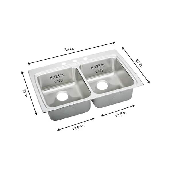 Lustertone 33 in. Drop-in Double Bowl 18-Gauge Stainless Steel Kitchen ADA Sink Only