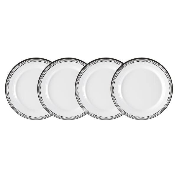 Q Squared Classica 4-Piece White with Black Border 5.5 in. Melamine Appetizer Plate Set