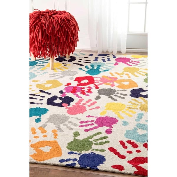 Pinkie Handprint Playmat Multi 4 ft. x 6 ft. Area Rug