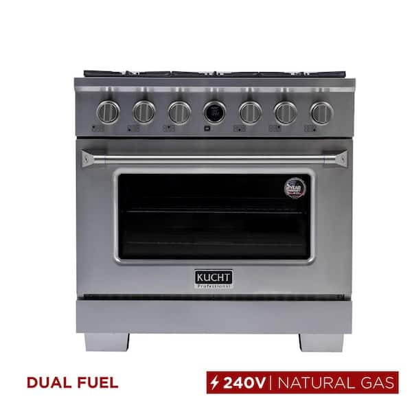 36 in. 5.2 cu. ft. 6-Burners Dual Fuel Range for Natural Gas in Stainless Steel with Horus Digital Dial Thermostat