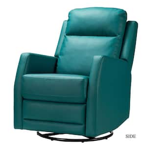 Coral Classic Teal Faux Leather Swivel Recliner with Metal Base