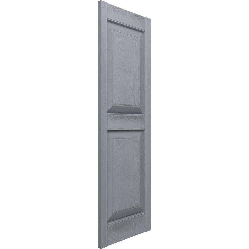 Gray Raised Panel Vinyl Shutters with Paintable Finish, 14.75"W x 71"H