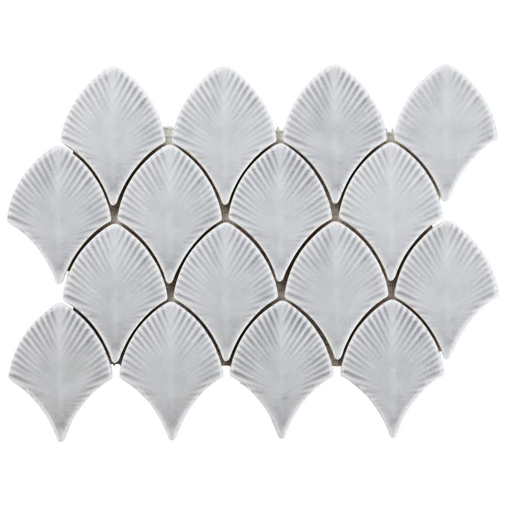 Sky Blue Polished Glass Fishscale Mosaic Wall Tile 9x12