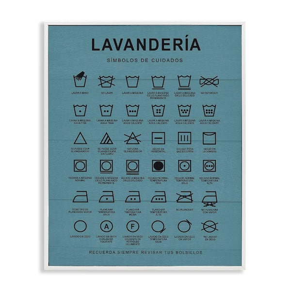 Stupell Industries Lavanderia Symbol Guide Blue by Lettered and Lined White Framed Typography Giclee Art Print 14 in. x 11 in.