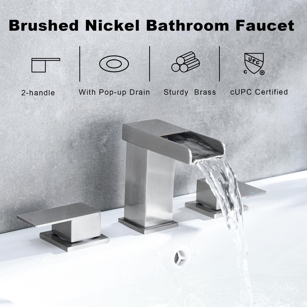 Brushed Nickel 8-Inch Widespread Double Handle Bathroom Faucet