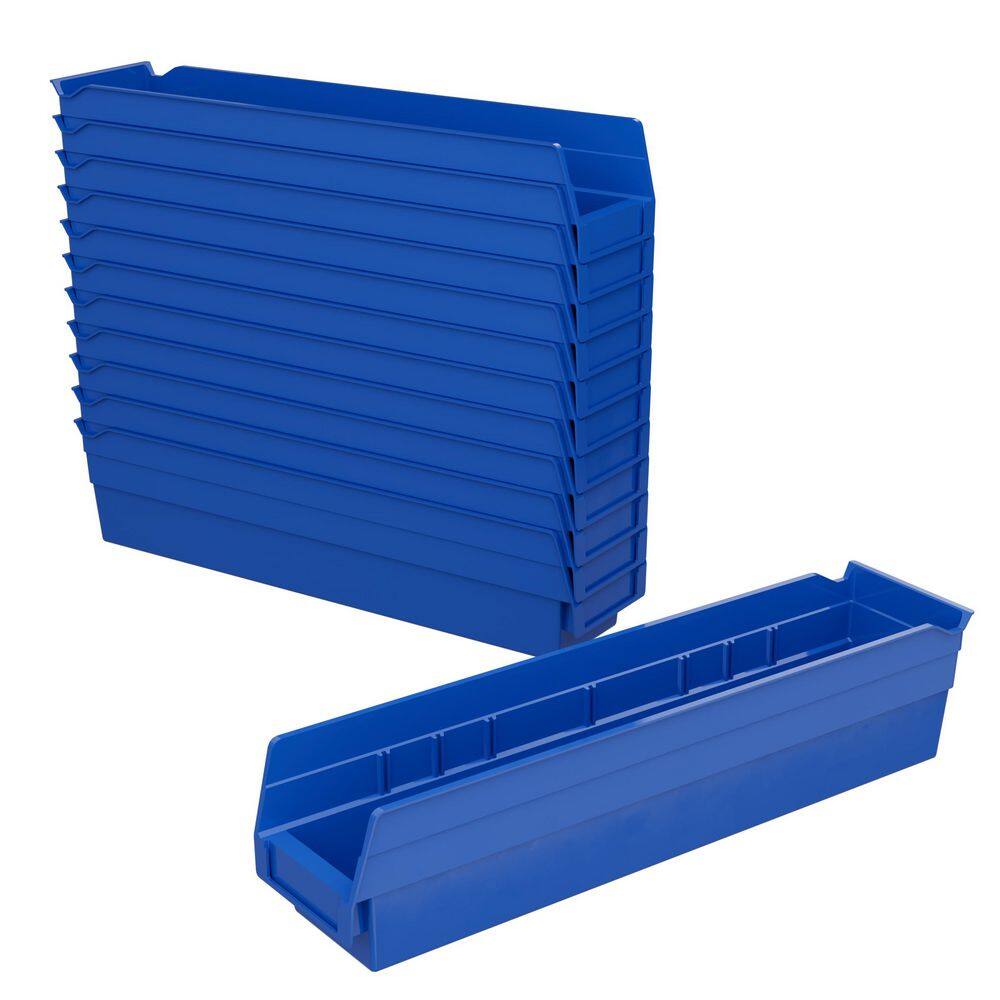 30128 Plastic Stackable Shelf Bins, 18 in. x 4 in. x 4 in. Blue, 12-pack price history on PriceWatchPro