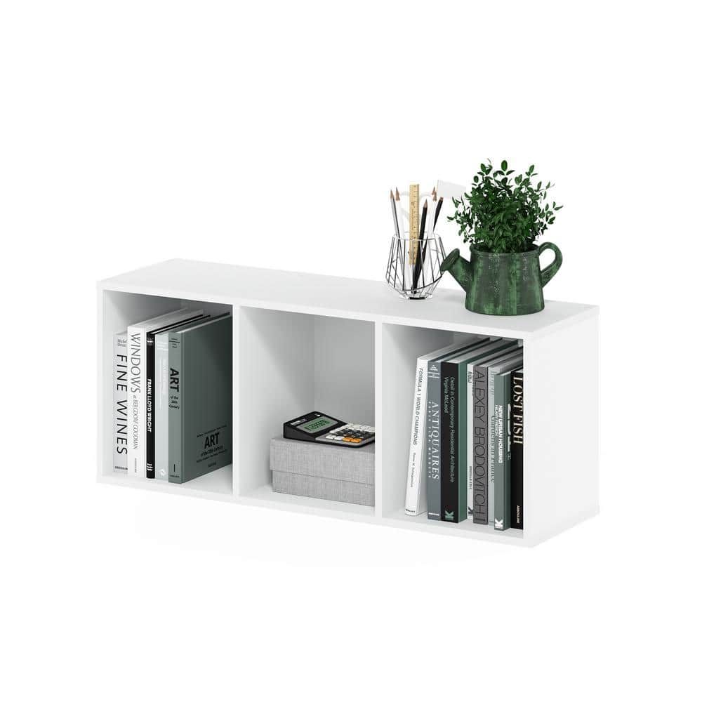 Sleek White Wood 3-Tier Open Cube Bookshelf