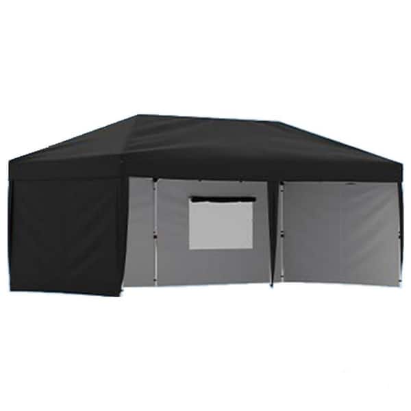 20 ft. x 10 ft. Instant Pop Up Canopy Tent Sun Shelter in Black with 4 Removable Sidewalls and Adjustable Height