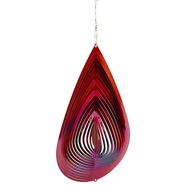 Dundee Deco Falkirk Wind 12 in. Stainless Steel Wind Spinner Mandala Rain Drop in Red Pink Purple