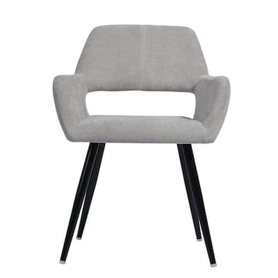 Modern Beige Fabric Upholstered Hollow Design Arm Chair Dining Chair with Black legs