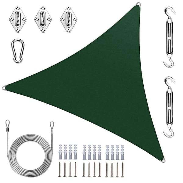 ROYAL SHADE Pro Ring 24 ft. x 24 ft. x 24 ft. Triangle Sun Shade Sail with Hardware Kit and Rope-Green