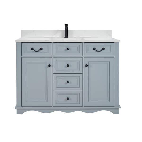 French Contemporary Series 48 in. 1 Freestanding Cadet Bath Vanity with White Artificial Stone Top Assembled Bath vanity