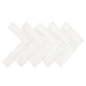 Take Home Tile Sample-Alpine White 4 in. x 4 in. Textured Clay Brick Herringbone Mosaic Tile