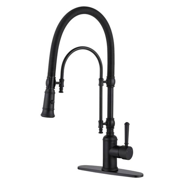 IVIGA Single Handle Gooseneck Pull Down Sprayer Kitchen Faucet with 2-Spray in Solid Brass Matte Black