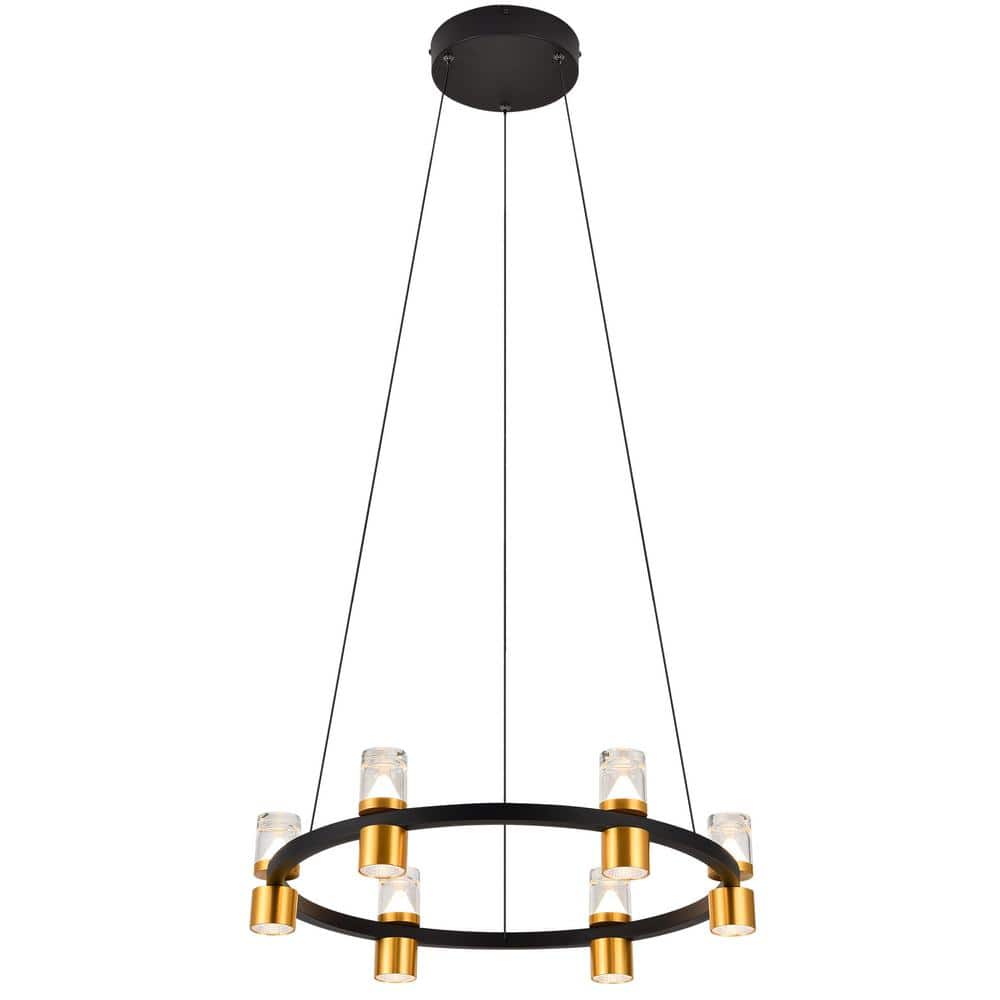 Black and Gold Adjustable LED Ring Chandelier with Crystal Shades