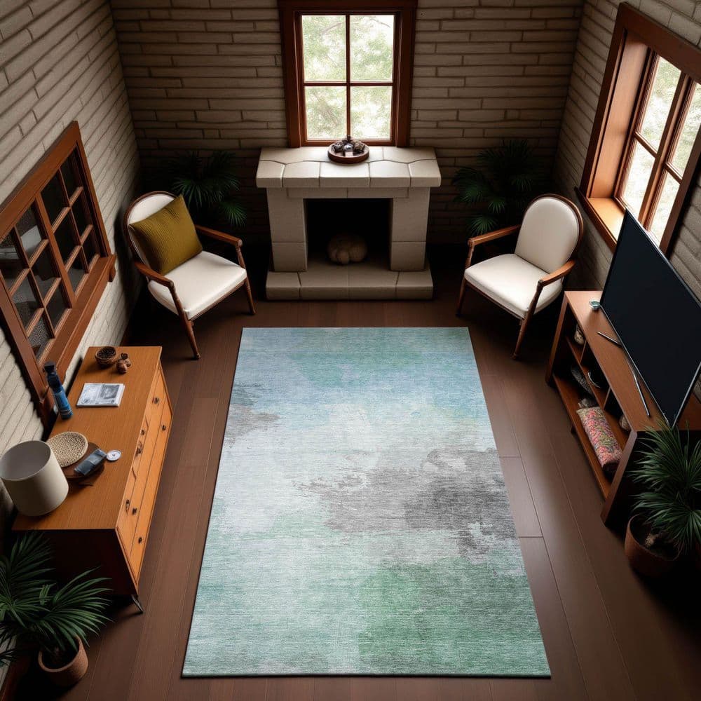 Mayfield Premium Machine Washable Abstract AMF1517 Seafoam 9 ft. x 12 ft. Area Rug price history on PriceWatchPro