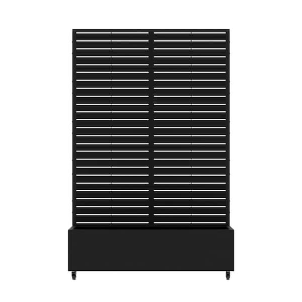 47 in. L x 16 in. W x 72 in. H Black Rectangular Outdoor Iron Planter with Classic Louver Trellis (1-Pack)