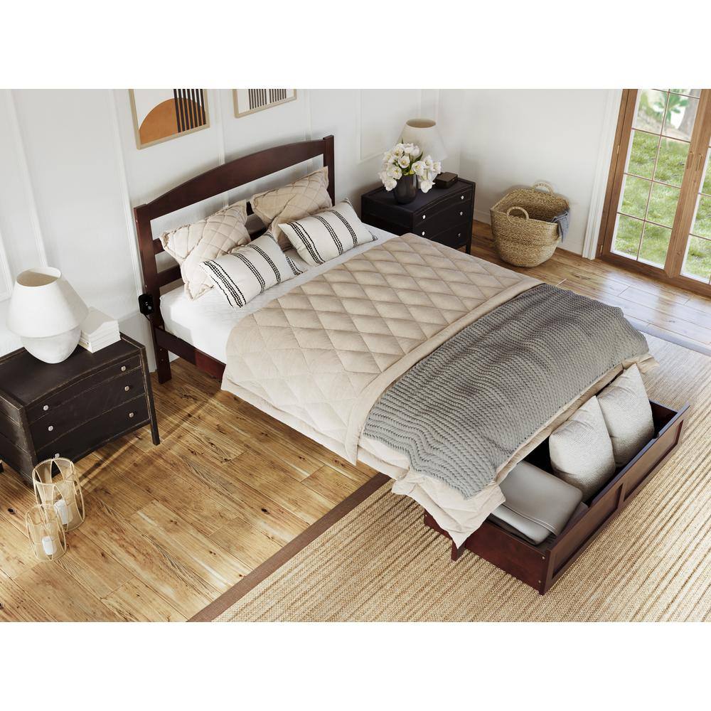 Warren Queen Walnut Wood Platform Bed with Foot Drawer