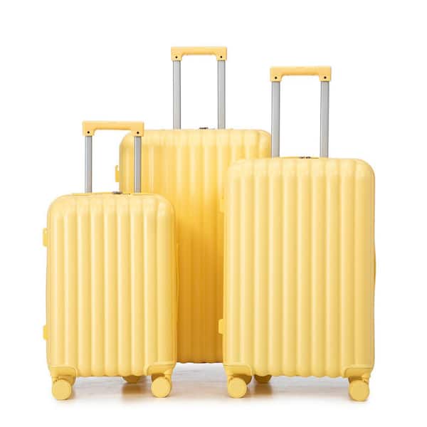 3-Pieces Yellow ABS Plastic Luggage Set with Cup Holder, USB Port and Phone Holder