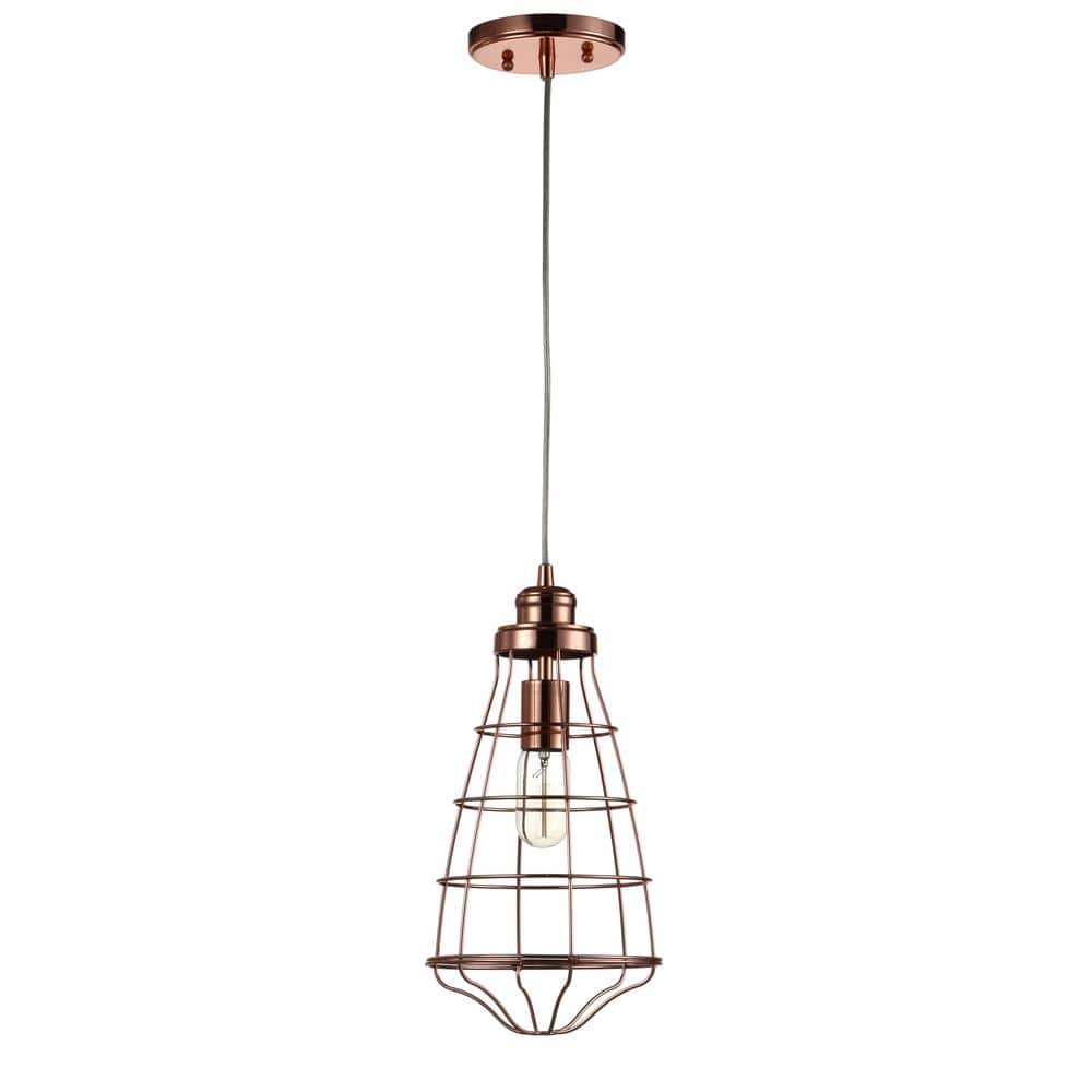Contemporary Copper Cage-Style Adjustable LED Pendant