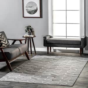 Jacqui Leather Blend Chevron Gray 5 ft. x 8 ft. Modern Area Rug