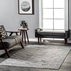 Jacqui Leather Blend Chevron Gray 8 ft. x 10 ft. Modern Area Rug