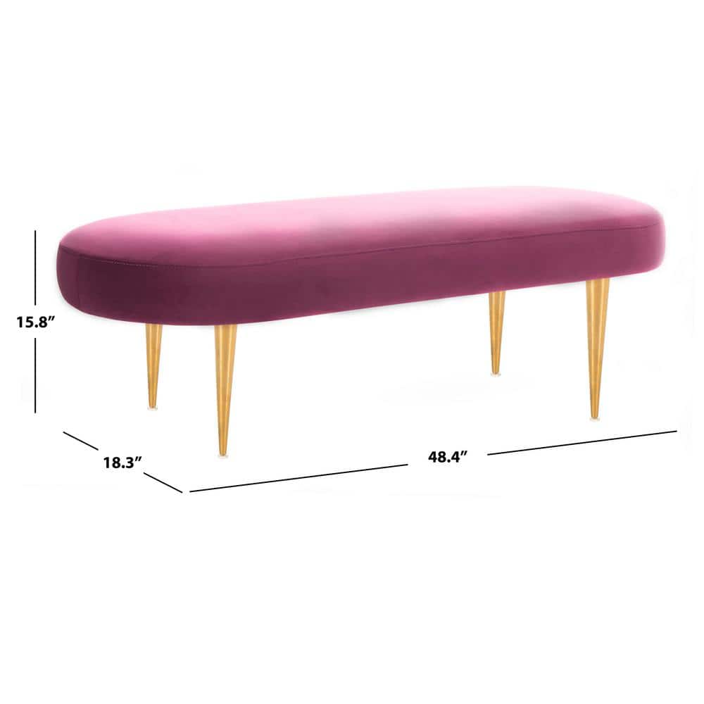 Transitional Plum Velvet Oval Bench with Retro Gold Legs