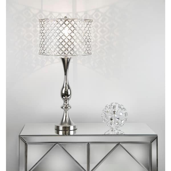 Grandview Gallery 27 5 In Polished Nickel Table Lamp With Crystal Bling Shade St90659w Polished Nickel Table Lamp, Bling Light Shades