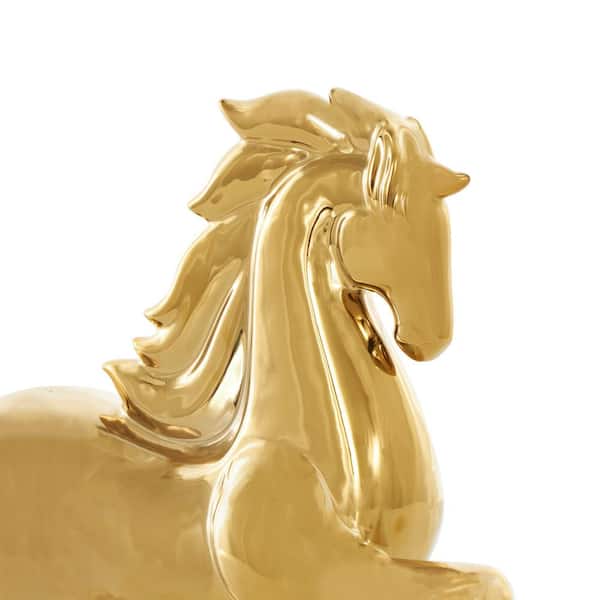 Litton Lane 4 in. x 12 in. Gold Ceramic Prancing Horse Sculpture