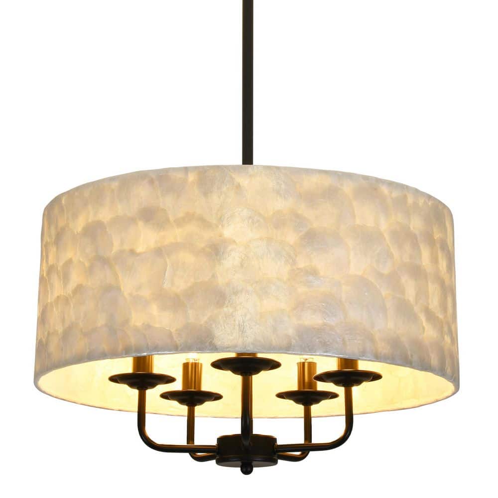 5-Light Black Natural Drum Capiz Shell Chandeliers Coastal Style Pendant Light for Living Room price history on PriceWatchPro