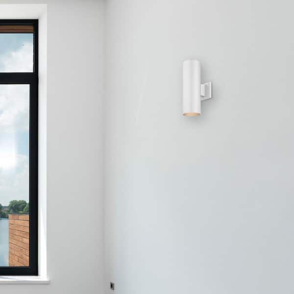 Medium 2-Light White Aluminum Integrated LED Indoor/Outdoor Wall Mount Cylinder Light Sconce