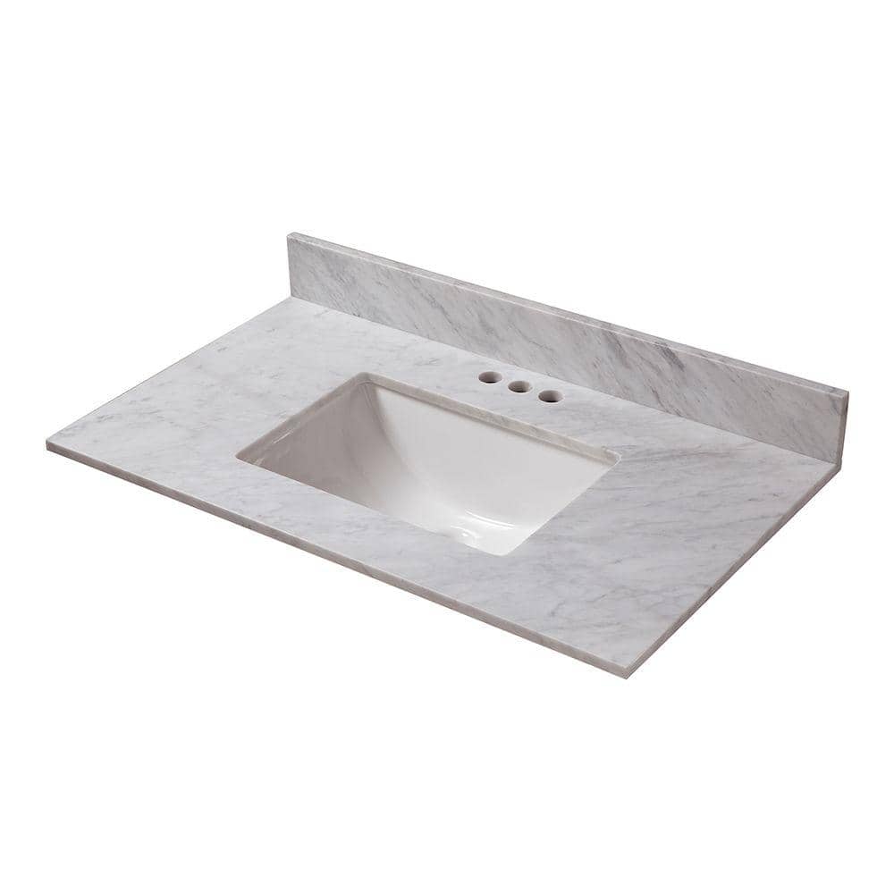 Home Decorators Collection 25 In W X 19 In D Marble Vanity Top In Carrara With White Single Trough Sink 21108 The Home Depot
