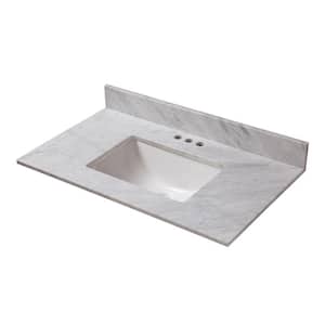 25 in. W x 19 in. D Marble Vanity Top in Carrara with White Single Trough Sink