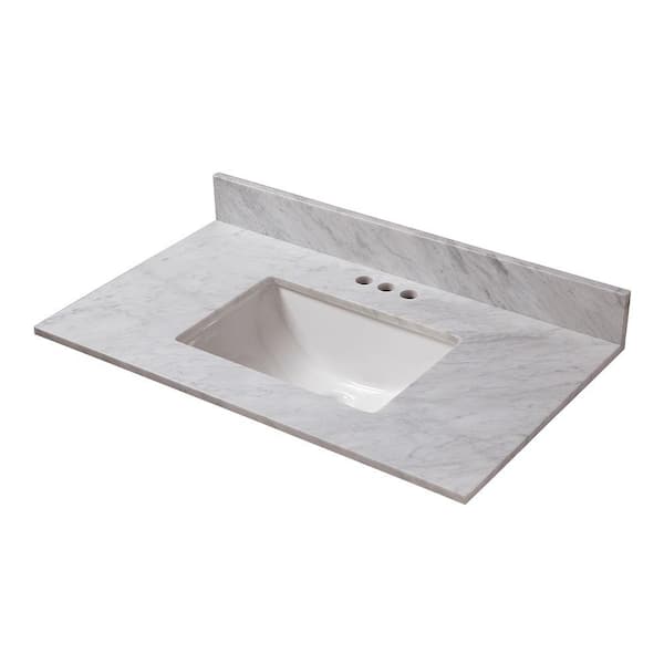 Home Decorators Collection 25 In W X 19 D Marble Vanity Top Carrara With White Single Trough Sink 21108 - 25 Undermount Bathroom Vanity Top