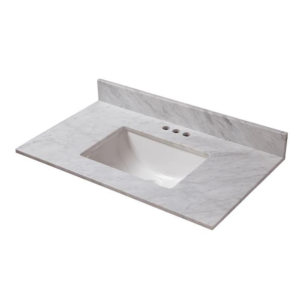 Home Decorators Collection 25 in. W x 22 in. D Marble Vanity Top in Carrara with White Single Trough Sink