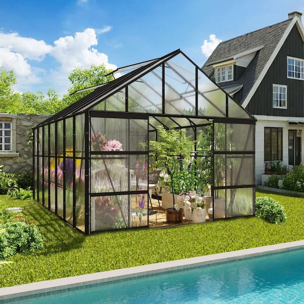 10 ft. x 14 ft. Outdoor Polycarbonate Greenhouse with Aluminum Frame and Roof Ventilation