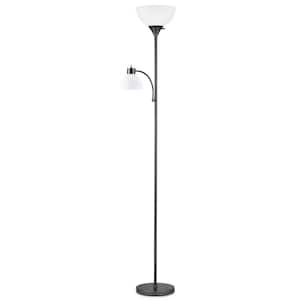 71 in. Black Torchiere Floor Lamp, 2-Light Standing Lamp for Living Room with Acrylic Dome Shade and Reading Lights