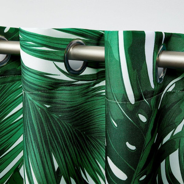 Jamaica Palm Green Palm Leaf Light Filtering Grommet Top Indoor/Outdoor Curtain, 54 in. W x 84 in. L (Set of 2)