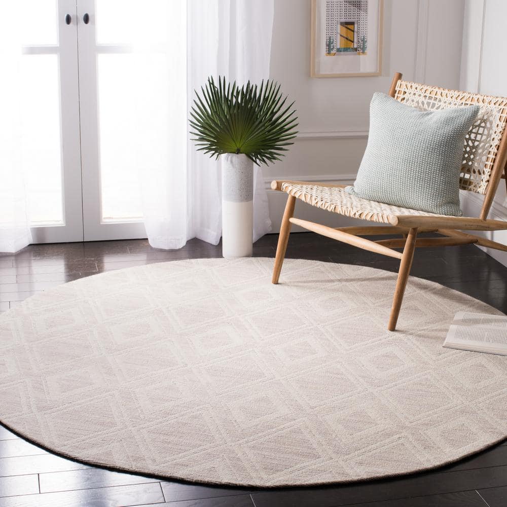 Handmade Silver/Ivory Geometric Wool 6' Round Area Rug