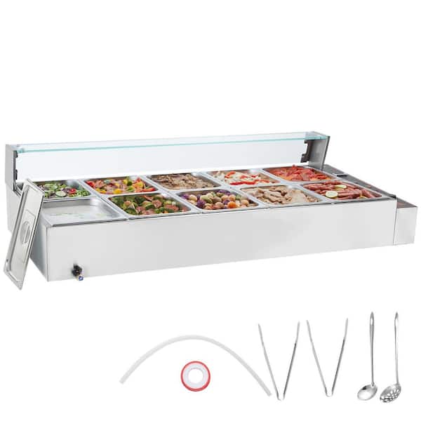 10-Pan Commercial Food Warmer,10x8QT Electric Steam Table with Glass Cover,3200W Countertop Stainless Steel Buffet Bain